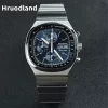 Hruodland New F022 Retro Quartz Chronograph Men Watches Sapphire Glass Blue Black Stainless Steel Fashion Dress Wristwatch