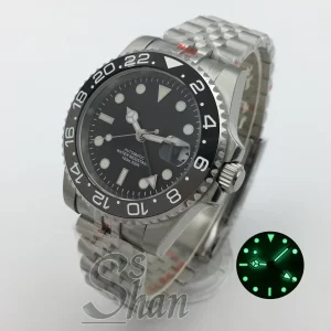 Customized logo luxury 40mm NH34 GMT mechanical watch ceramic bezel sapphire glass green luminous dial water-resistant to 10ATM